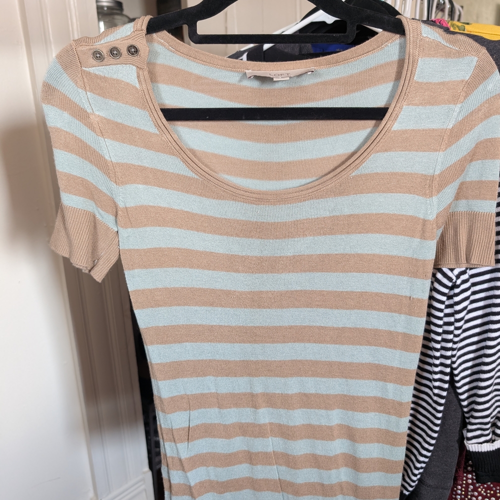 Striped Tan and Blue Women's Top